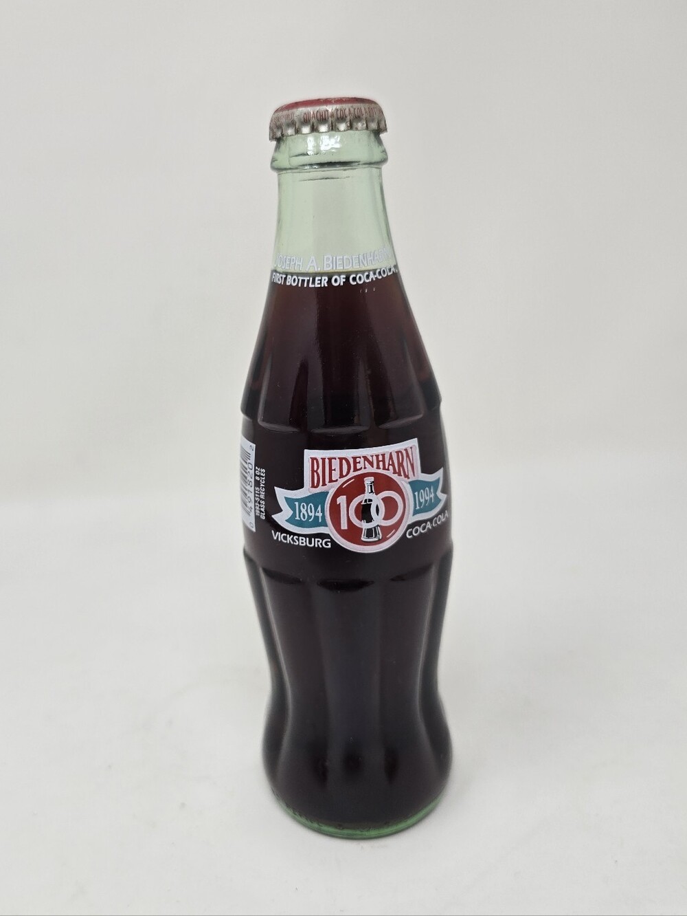 Vintage 90s Coca Cola Glass Bottle 100th Anniversary Biedenharn 1894 to 1994